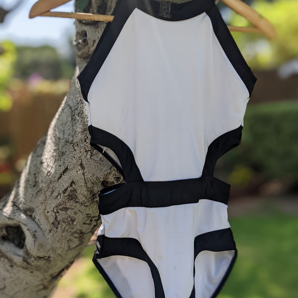 Stunning black and white one piece swimsuit (S)